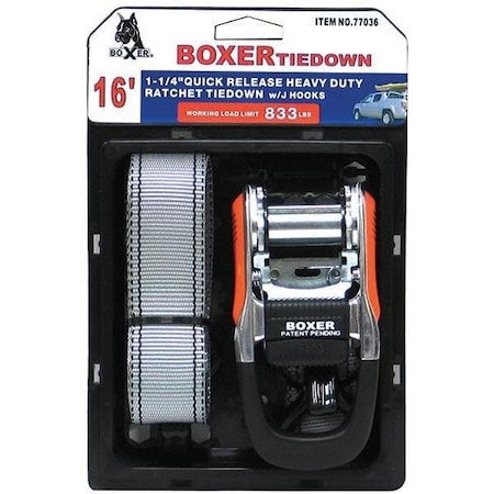 Boxer Tools Quick Release Heavy Duty Ratchet with J Hooks 2,500lbs 1.25-in. x 16 77036
